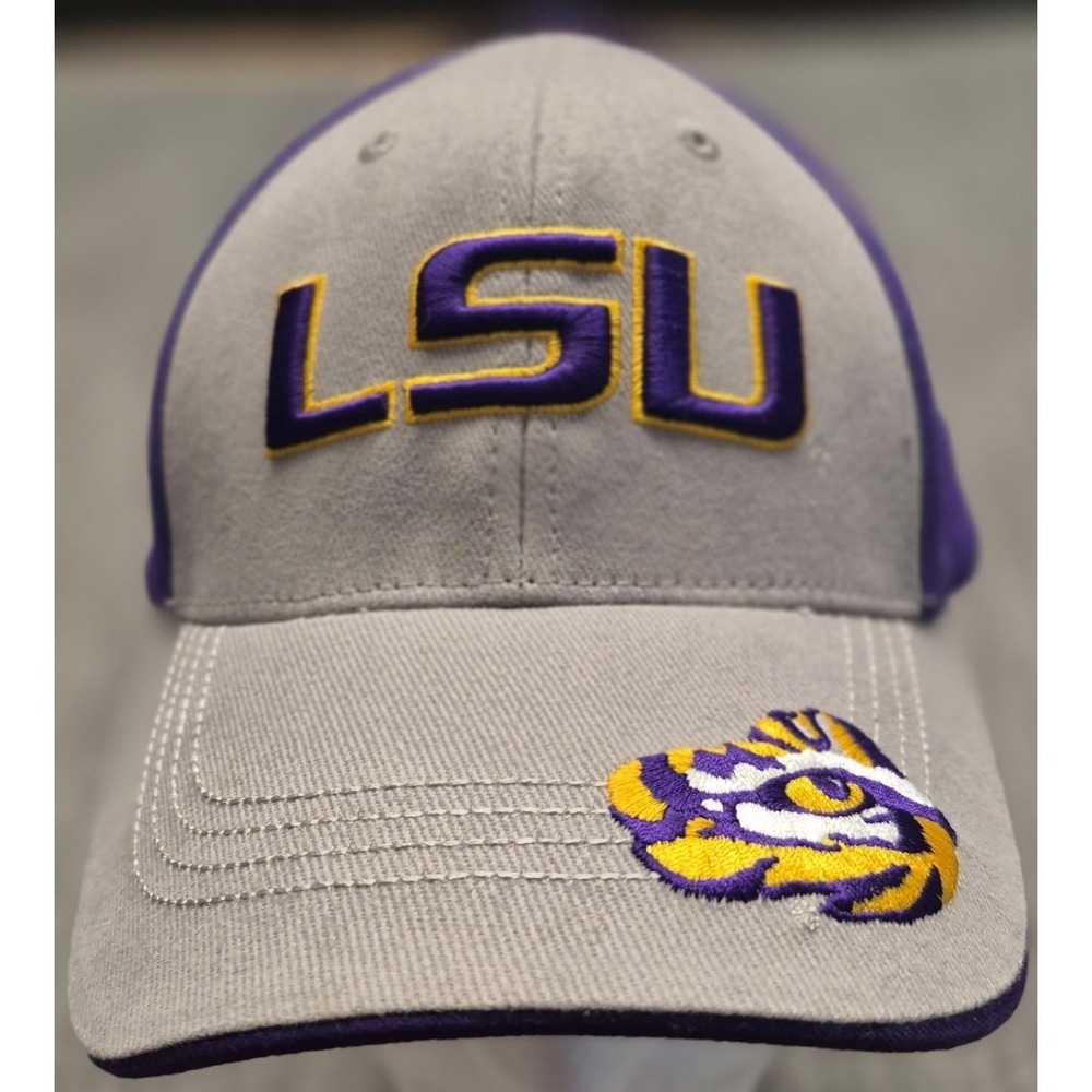 LSU Tigers gray purple adjustable hat Captivating Headwear Silver Series Logo